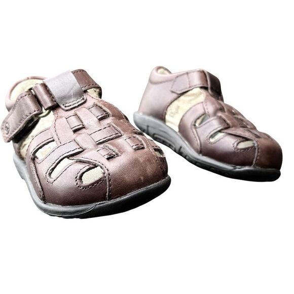Stride Rite Harper Leather Boys Fisherman Sandal Brown Size 4XW Closed Toe - Picture 9 of 14